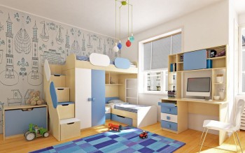 Детская комната Скай (Синий/Белый/корпус Клен) в Набережном - naberezhnoe.mebel54.com | фото