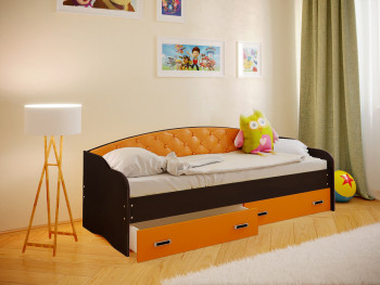 Кровать Софа-7 с мягкой спинкой (800х1900) Венге/Оранжевый в Набережном - naberezhnoe.mebel54.com | фото