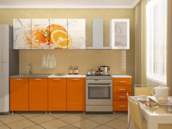 Кухонный гарнитур 1,6м Апельсин (Белый/Оранжевый металлик/Фотопечать апельсин) в Набережном - naberezhnoe.mebel54.com | фото