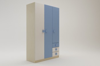 Шкаф 3-х створчатый с ящиками Скай (Синий/Белый/корпус Клен) в Набережном - naberezhnoe.mebel54.com | фото