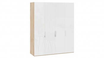 Шкаф для одежды с 4 глухими дверями «Эмбер» Яблоня Беллуно/Белый глянец в Набережном - naberezhnoe.mebel54.com | фото